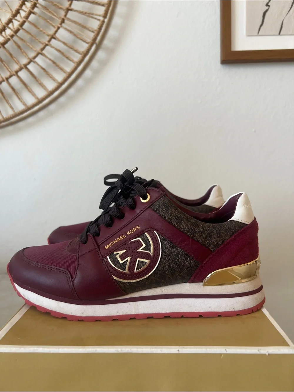 Michael Kors Burgundy and Brown Logo Trainer Sneakers